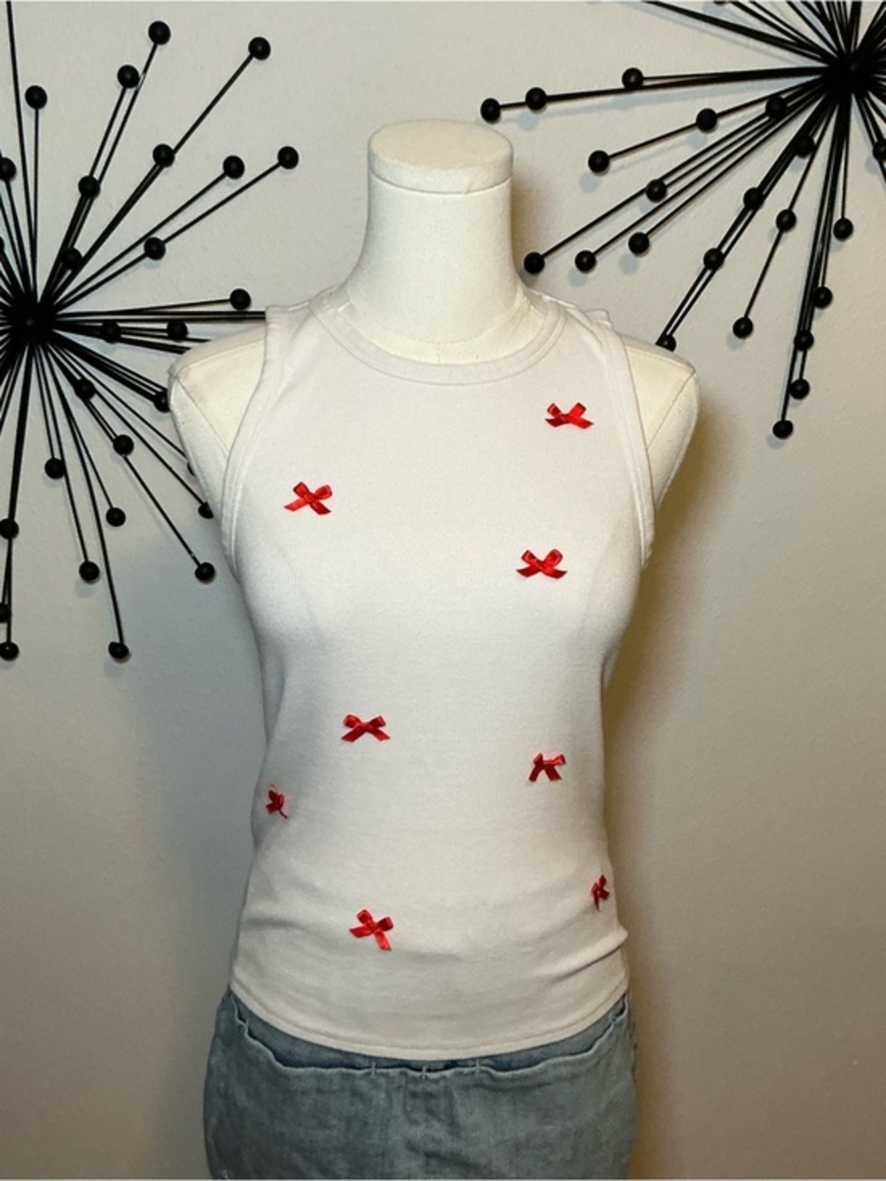 Wild Fable White Ribbed Bow Tank Top Size Medium Coquette Y2K Sleeveless